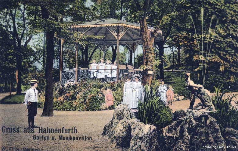 Garten und Musikpavillon in Hahnenfurth auf einer Postkarte von 1907 (Sammlung Frank Werner)