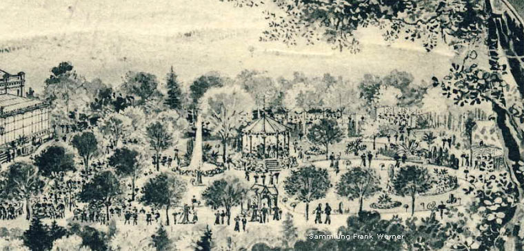 Der Garten und Pavillon der Restauration Stöcker in Hahnenfurth auf einer Postkarte von 1903 - Ausschnitt (Sammlung Frank Werner)