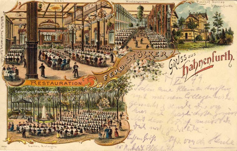 Die Restauration Ferd. Stöcker in Hahnenfurth auf einer Postkarte von 1899 (Sammlung Frank Werner)