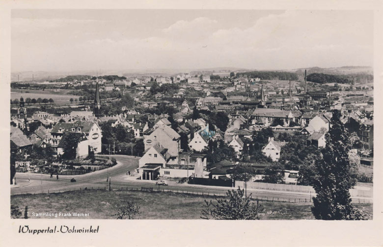 Die Tankstelle am Westring in Wuppertal-Vohwinkel auf einer Postkarte von 1951 (Sammlung Frank Werner)