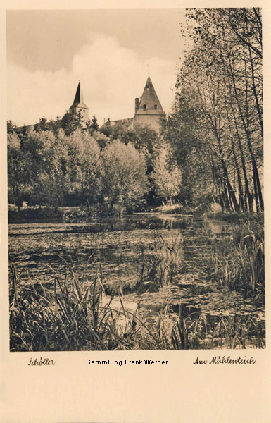 Am Mühlenteich bei Schöller auf einer Postkarte um 1940 (Sammlung Frank Werner)