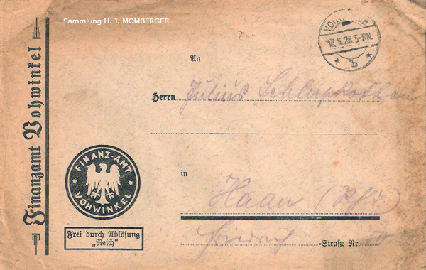 Brief Finanzamt Vohwinkel 1928 (Sammlung H.-J. Momberger)