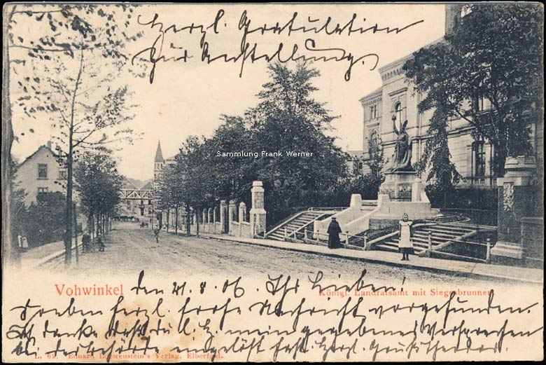 Das Königliche Landratsamt in Vohwinkel mit Siegesbrunnen 1906 (Sammlung Frank Werner)