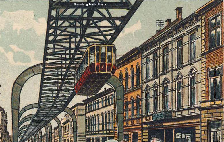 Die Schwebebahn am Kaiserplatz in Vohwinkel auf einer Postkarte von 1903 - Ausschnitt (Sammlung Frank Werner)