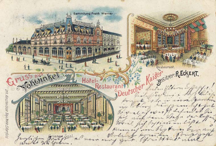 Das Hotel Restaurant Deutscher Kaiser in Vohwinkel auf einer Postkarte von 1898 (Sammlung Frank Werner)